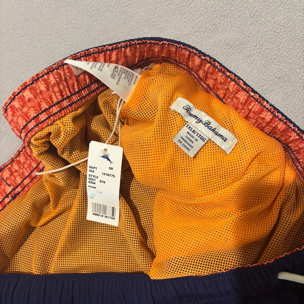 NWT Tommy Bahama Swim Trunks Navy Blue 40x10 Shorts Beach Pockets Lined Size XLB - Picture 3 of 7